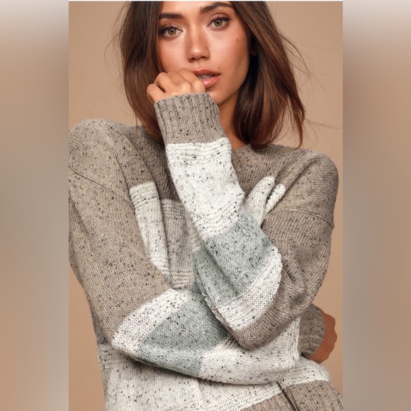 Lulu’s Snuggle Season Multi Striped Balloon Sleeve Sweater. Size M. - Picture 2 of 7